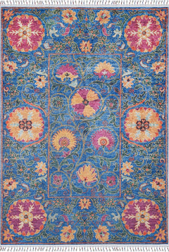 Blue Floral Area Rug – Digital Print, Non Slip, Antibacterial Carpet for Living Room