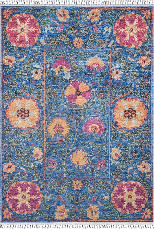 Blue Floral Area Rug – Digital Print, Non Slip, Antibacterial Carpet for Living Room