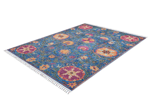 Blue Floral Area Rug – Digital Print, Non Slip, Antibacterial Carpet for Living Room