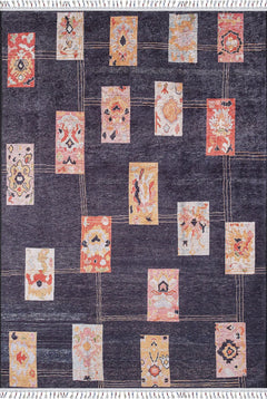 Black Geometric Area Rug - Digital Print Non Slip Carpet for Living Room