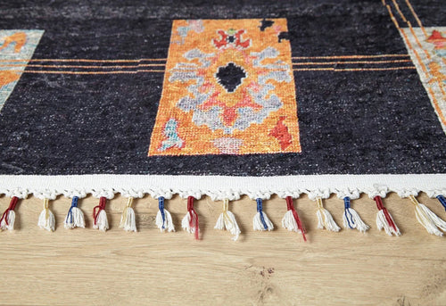 Black Geometric Area Rug - Digital Print Non Slip Carpet for Living Room