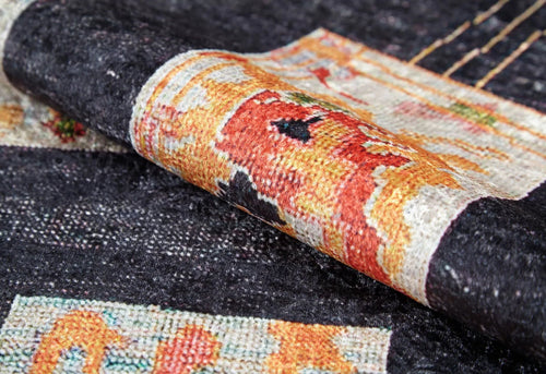 Black Geometric Area Rug - Digital Print Non Slip Carpet for Living Room