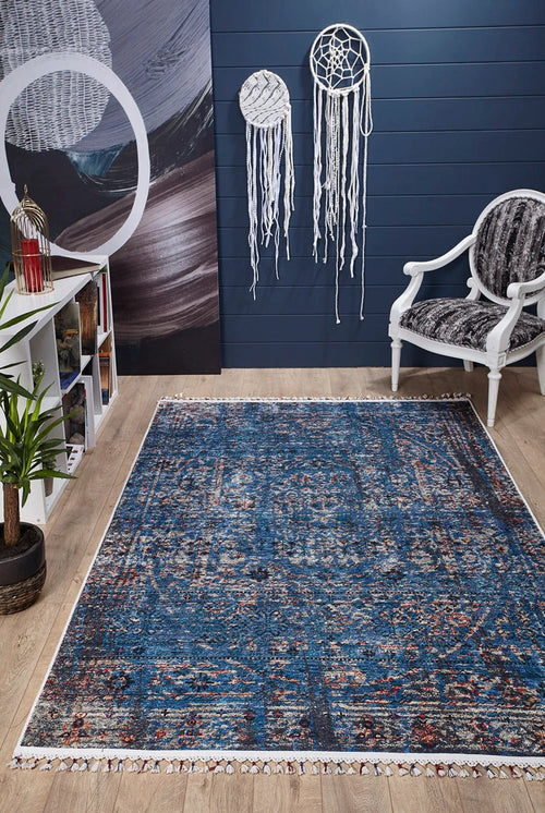 Lowicz Blue Classic Digital Print Area Rug