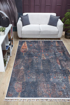 Digital Print Area Rug – Navy Blue Classic Carpet | Non Slip, Antibacterial