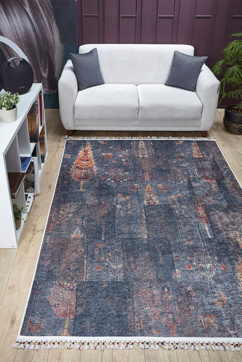 Digital Print Area Rug – Navy Blue Classic Carpet | Non Slip, Antibacterial