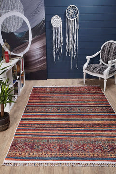 Red Striped Area Rug - Digital Print Rug | Antibacterial, Non Slip Carpet
