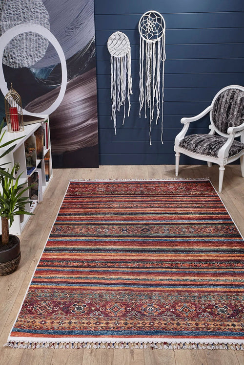 Red Striped Area Rug - Digital Print Rug | Antibacterial, Non Slip Carpet