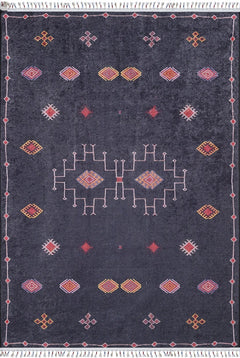 Digital Print Area Rug - Black Classic Style Non Slip Washable Carpet