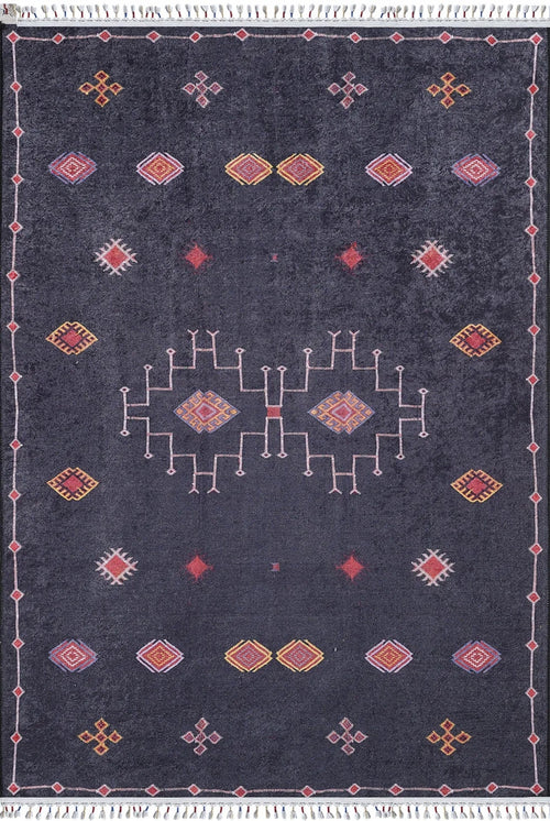 Digital Print Area Rug - Black Classic Style Non Slip Washable Carpet