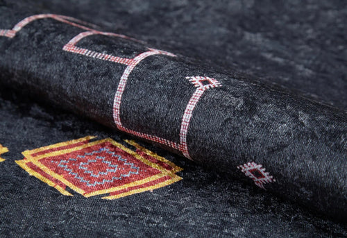 Digital Print Area Rug - Black Classic Style Non Slip Washable Carpet