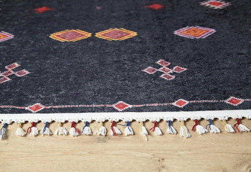 Digital Print Area Rug - Black Classic Style Non Slip Washable Carpet