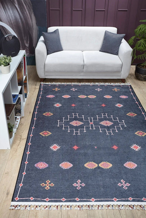 Digital Print Area Rug - Black Classic Style Non Slip Washable Carpet
