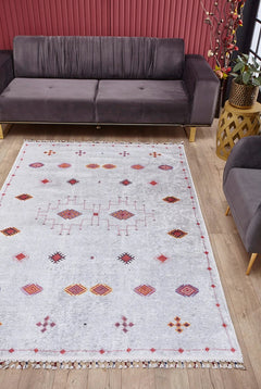 Digital Print Area Rug – Classic Cream Non Slip Carpet for Living Room