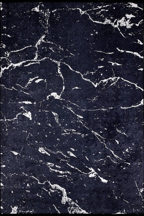 Black Marble Area Rug – Digital Print Rug, Non Slip Carpet for Living Room
