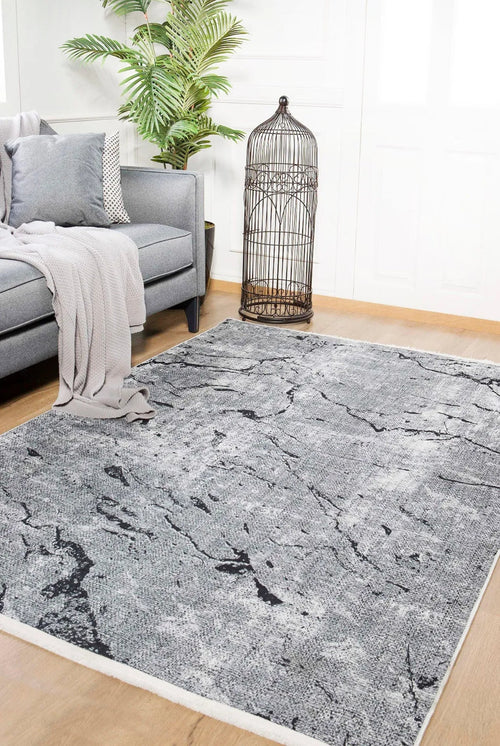 Modern Area Rug – Grey Digital Print Carpet | Non Slip Washable Floor Covering