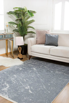 Grey Marble Area Rug - Digital Print Non Slip Carpet With Antibacterial Protection