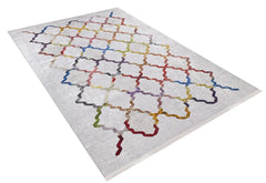 Geometric Area Rug - White Digital Print Rug with Non Slip, Antibacterial Design