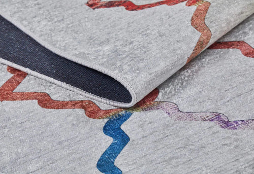 Geometric Area Rug - White Digital Print Rug with Non Slip, Antibacterial Design