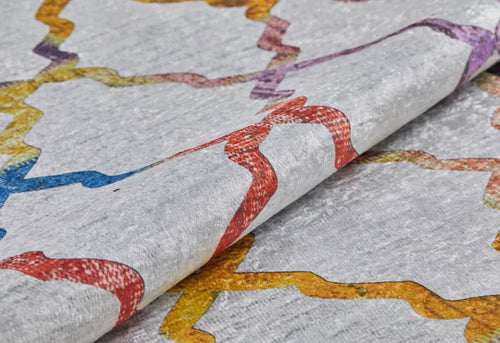 Geometric Area Rug - White Digital Print Rug with Non Slip, Antibacterial Design