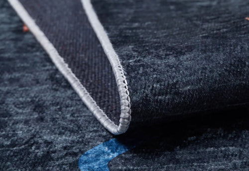 Black Geometric Area Rug - Digital Print Non Slip Washable Carpet for Living Room