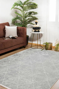 Grey Geometric Area Rug - Digital Print Non Slip Washable Carpet for Living Room