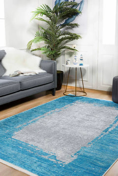 Modern Digital Area Rug – Turquoise Print Carpet, Non Slip Antibacterial Floor Mat