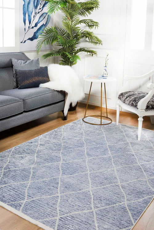Blue Geometric Area Rug - Digital Print Non Slip Antibacterial Carpet