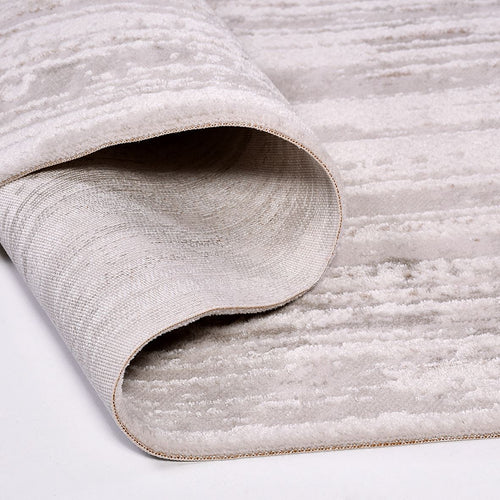 Cream Striped Area Rug - Machine Made Rug With Acrylic Yarn & Laser Cut Edges