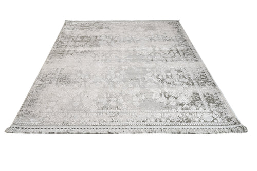 Vintage Viscose Area Rug – Machine Made Cream Rug with Fringed Edge for Living Room