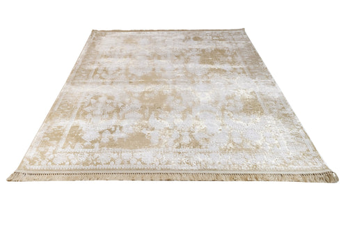Vintage Viscose Area Rug – Beige Machine Made Rug With Fringed Edge Carpet