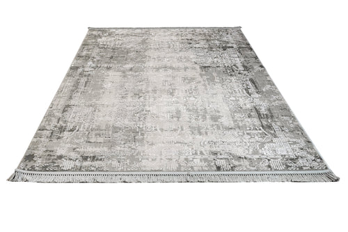 Vintage Viscose Rug - Machine Made Grey Area Rug with Fringed Edge for Living Room