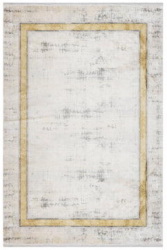 Gold Frame Area Rug – Stylish Viscose Carpet With Fringed Edges For Living Room