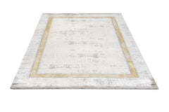 Gold Frame Area Rug – Stylish Viscose Carpet With Fringed Edges For Living Room