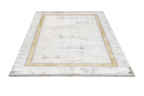 Gold Frame Area Rug – Stylish Viscose Carpet With Fringed Edges For Living Room
