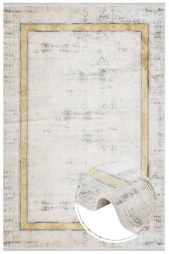 Gold Frame Area Rug – Stylish Viscose Carpet With Fringed Edges For Living Room