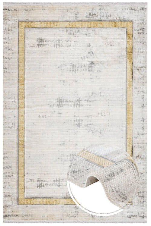 Gold Frame Area Rug – Stylish Viscose Carpet With Fringed Edges For Living Room