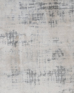 Grey Viscose Area Rug – Machine Made Rug with Frame Design & Fringed Edge