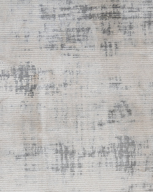 Grey Viscose Area Rug – Machine Made Rug with Frame Design & Fringed Edge