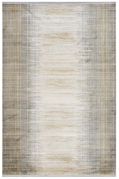 Modern Viscose Area Rug – Gold Machine Made Rug With Fringed Edge Carpet