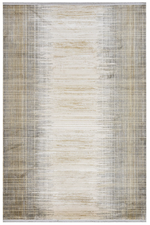 Modern Viscose Area Rug – Gold Machine Made Rug With Fringed Edge Carpet
