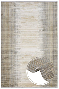 Modern Viscose Area Rug – Gold Machine Made Rug With Fringed Edge Carpet