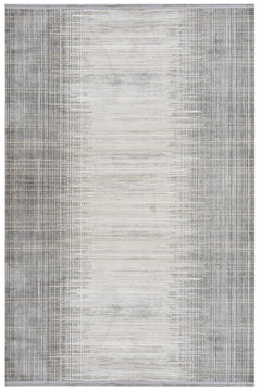 Modern Viscose Area Rug – Machine Made Grey Carpet With Fringed Edge