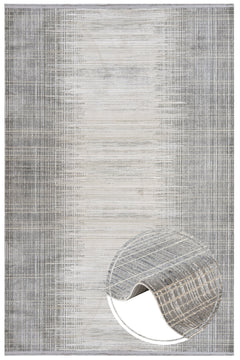 Modern Viscose Area Rug – Machine Made Grey Carpet With Fringed Edge