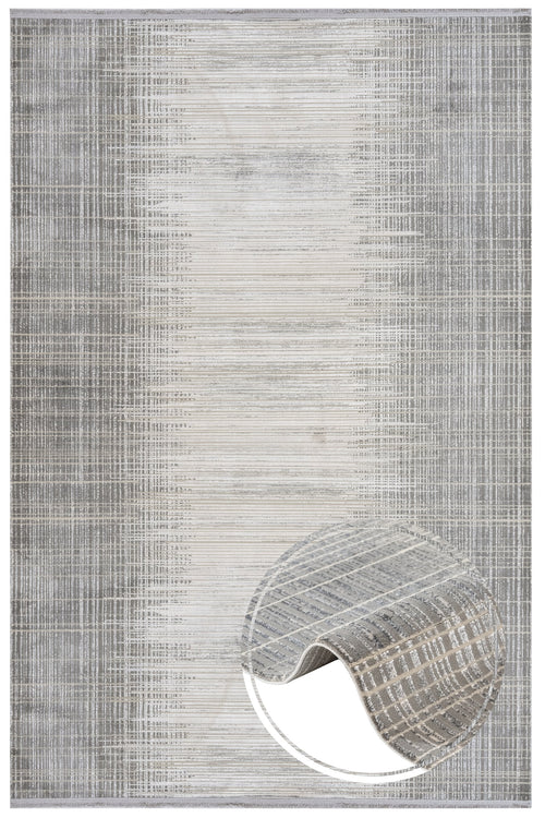 Modern Viscose Area Rug – Machine Made Grey Carpet With Fringed Edge
