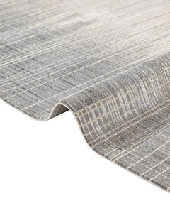 Modern Viscose Area Rug – Machine Made Grey Carpet With Fringed Edge