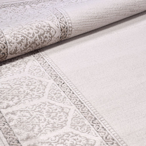 Machine Made Area Rug - Cream Frame Rug With Laser Cut Edge, Non Slip