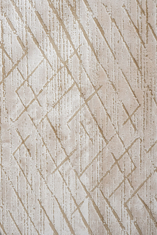 Cotton Area Rug - Modern Beige Machine Made Geometric Floor Carpet by Luxess