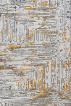 Modern Area Rug | Grey Gold Machine Made Polyester Rug With Cotton Base