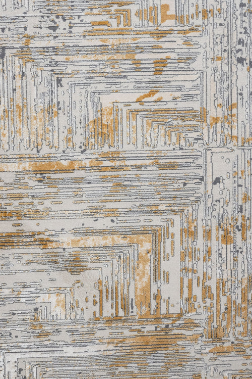 Modern Area Rug | Grey Gold Machine Made Polyester Rug With Cotton Base