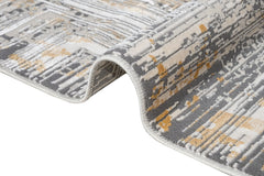 Modern Area Rug | Grey Gold Machine Made Polyester Rug With Cotton Base